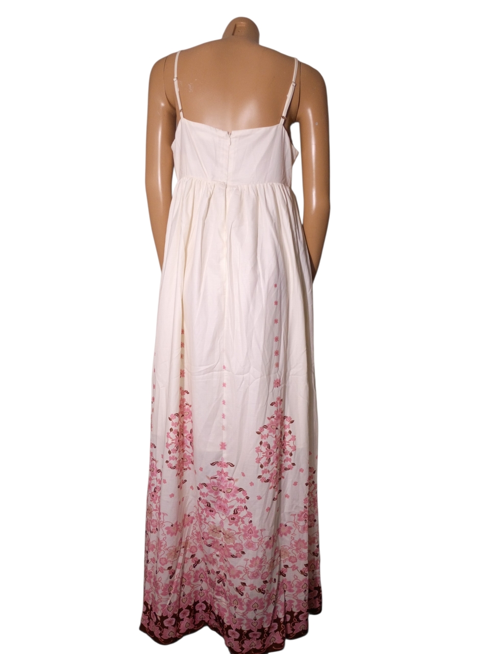 Commense Cream Maxi Dress with Pink Floral Hem - Picture 4 of 9